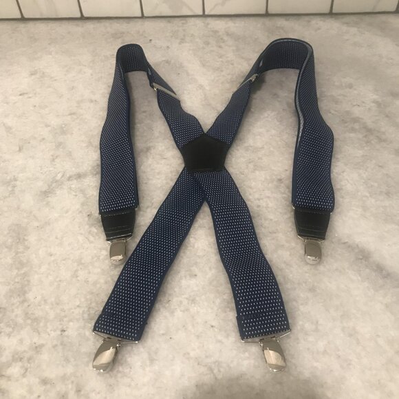 Dockers Suspenders Mens Navy Blue White Adjustable Clip On Elastic Braces - Picture 1 of 4
